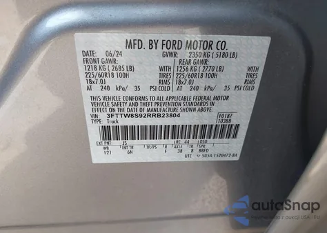 2024 Ford Maverick Lariat z USA, uszkodzony, nr VIN 3FTTW8S92RRB23804